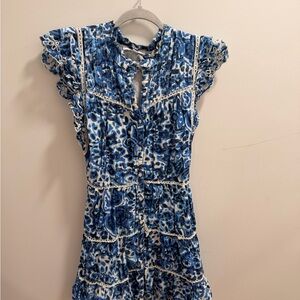 House of Harlow 1960 Blue and White Ruffled Dress
